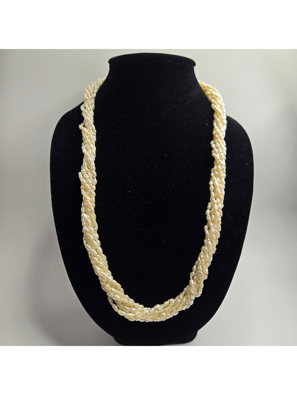 Vintage Multi 8 Strand Cultured Freshwater Pearl Torsade Necklace Twisted Bridal